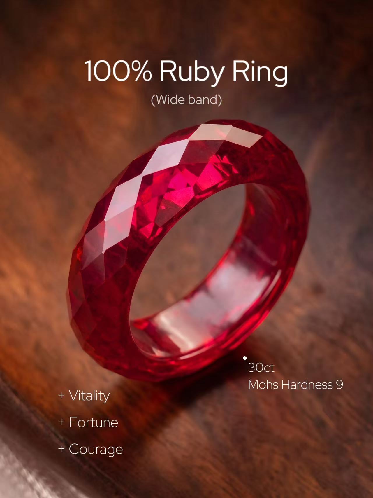 360-Degree Faceted Ruby Ring - Wide-band