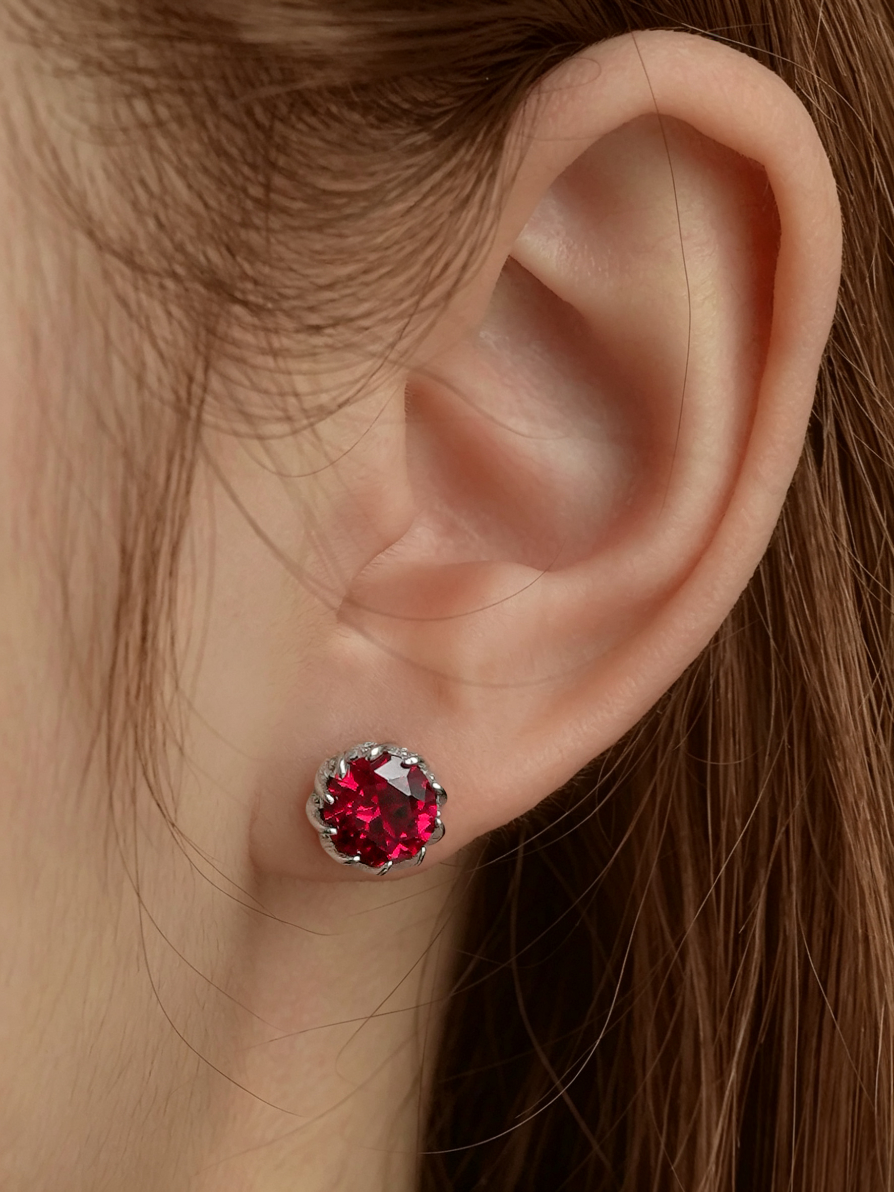 Round Brilliant Cut Ruby Earrings - Heart of Lava