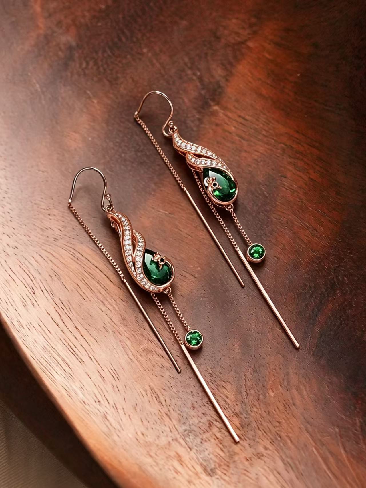 Pear Brilliant Cut Emerald Earring - Enchanted Emerald Peacock Dangles