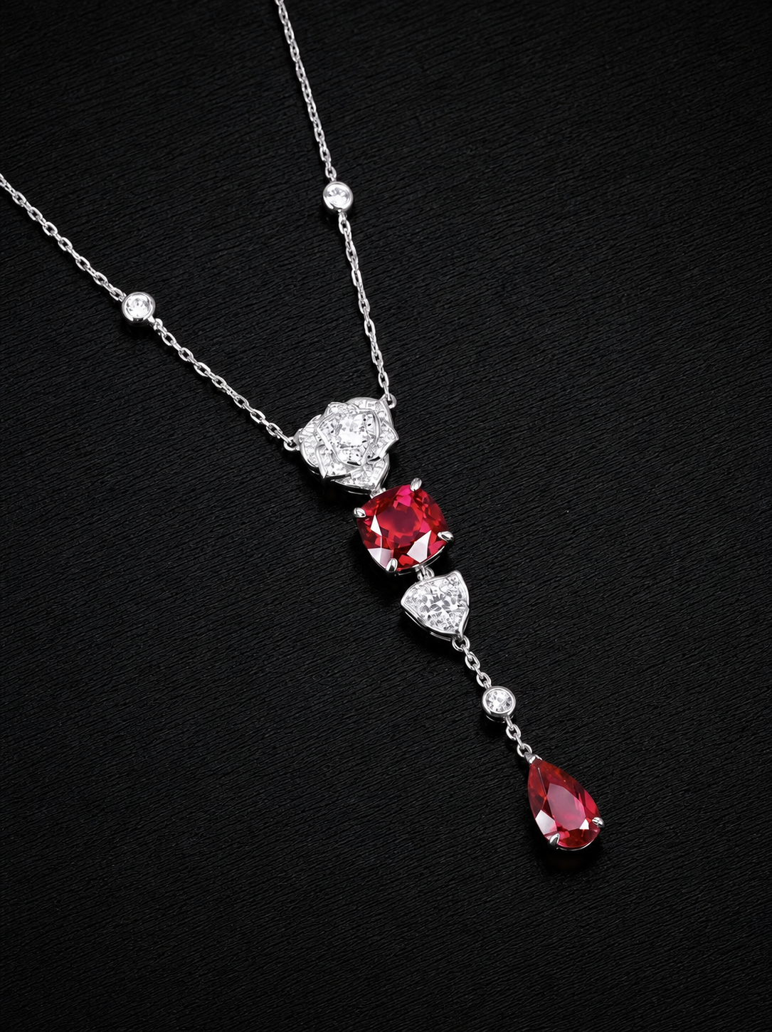 Ruby-Square Emerald Brilliant Cut Necklace-Veil