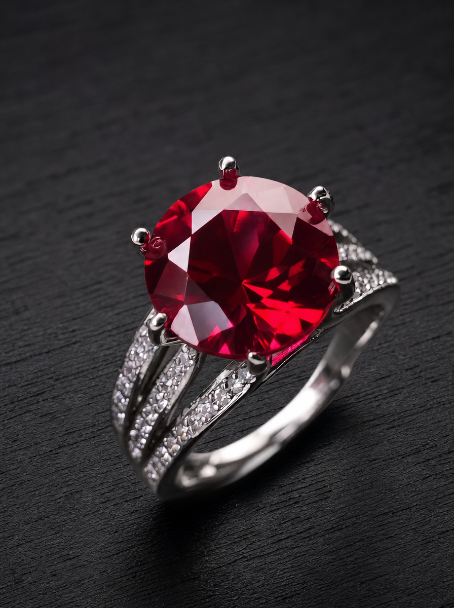 Ruby/Sapphire-Round Brilliant Cut Ring - Solaris Veil