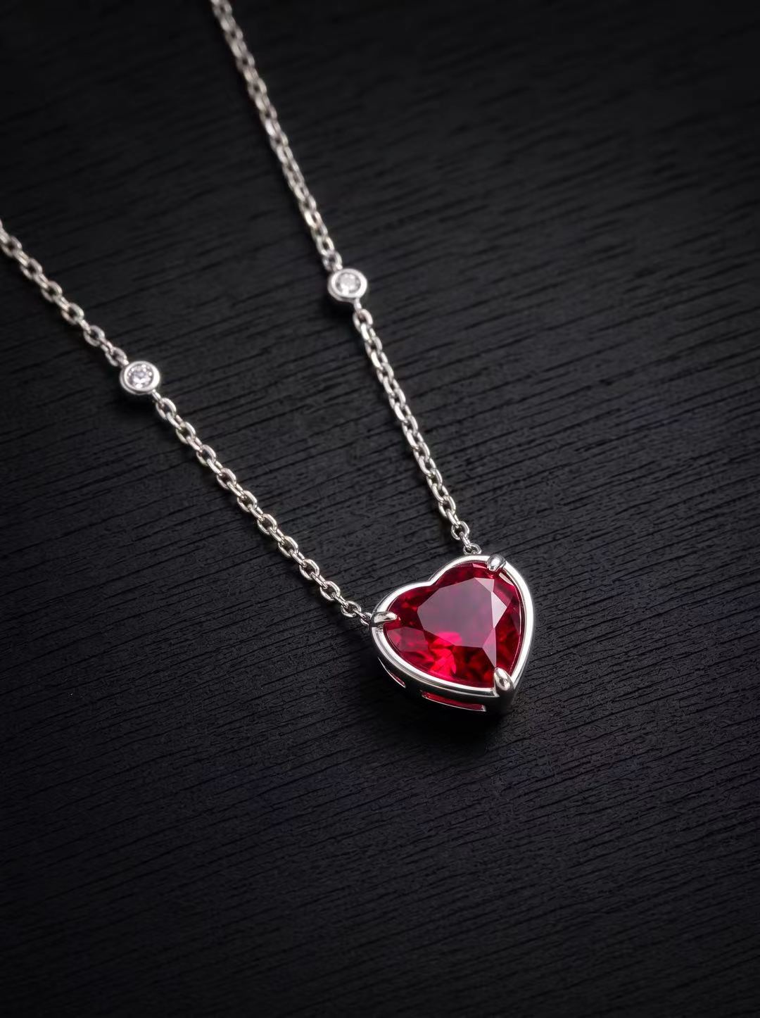 Ruby-Heart Brilliant Cut Necklace-Heart Blaze