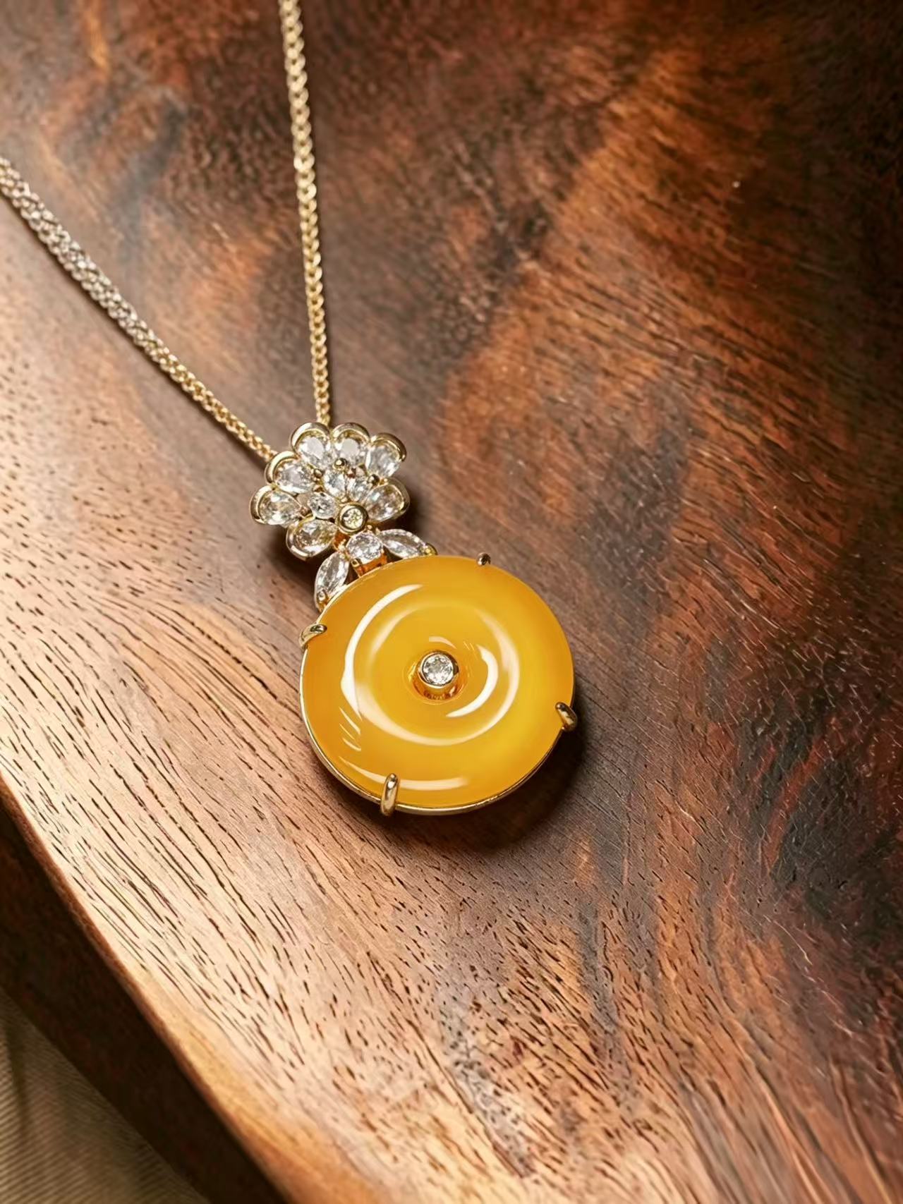 Chalcedony Necklace - Flowing Gold Enchanted Moon