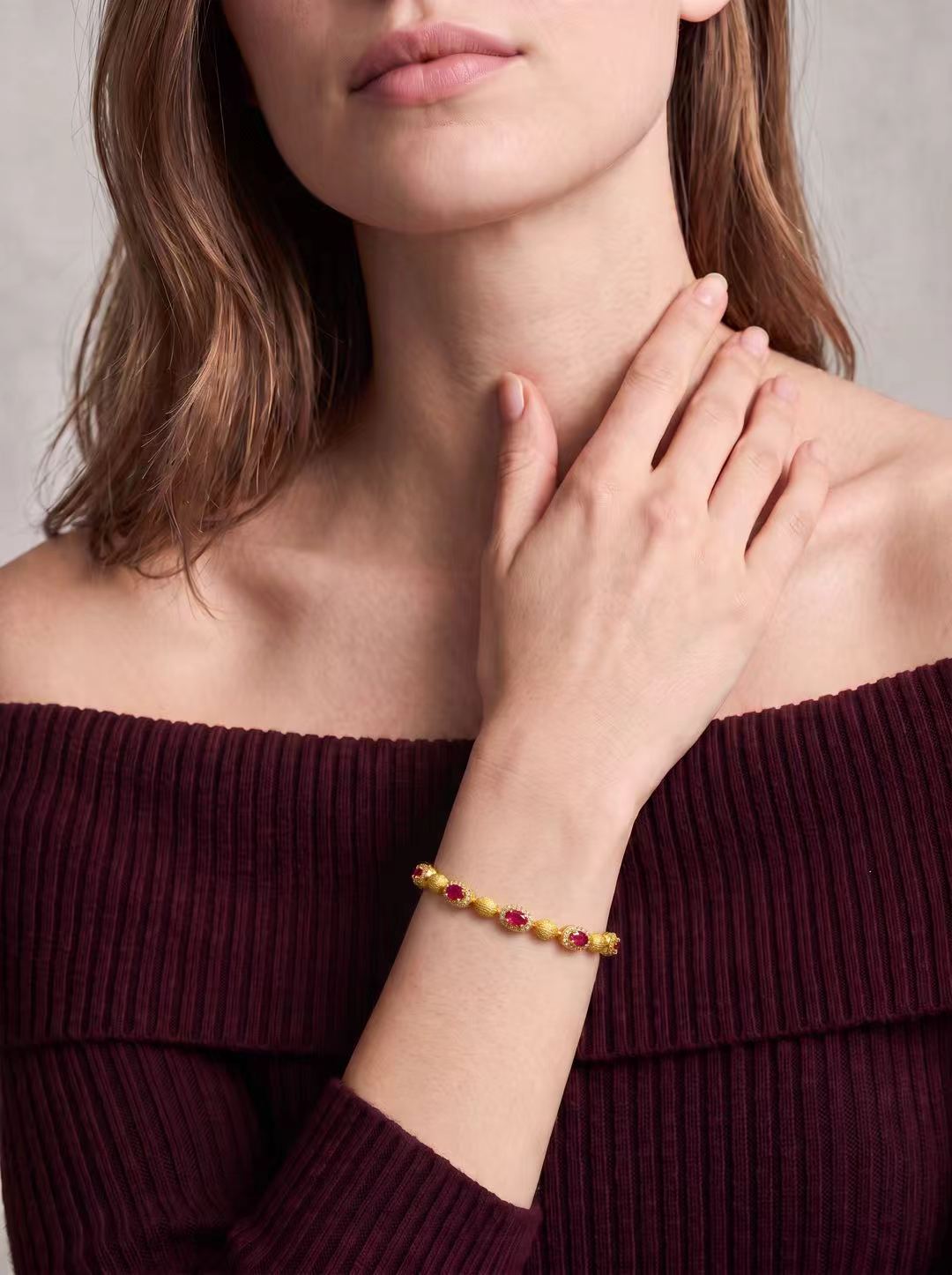 Oval Brilliant‑Cut Ruby Bracelet - Velvet Ember
