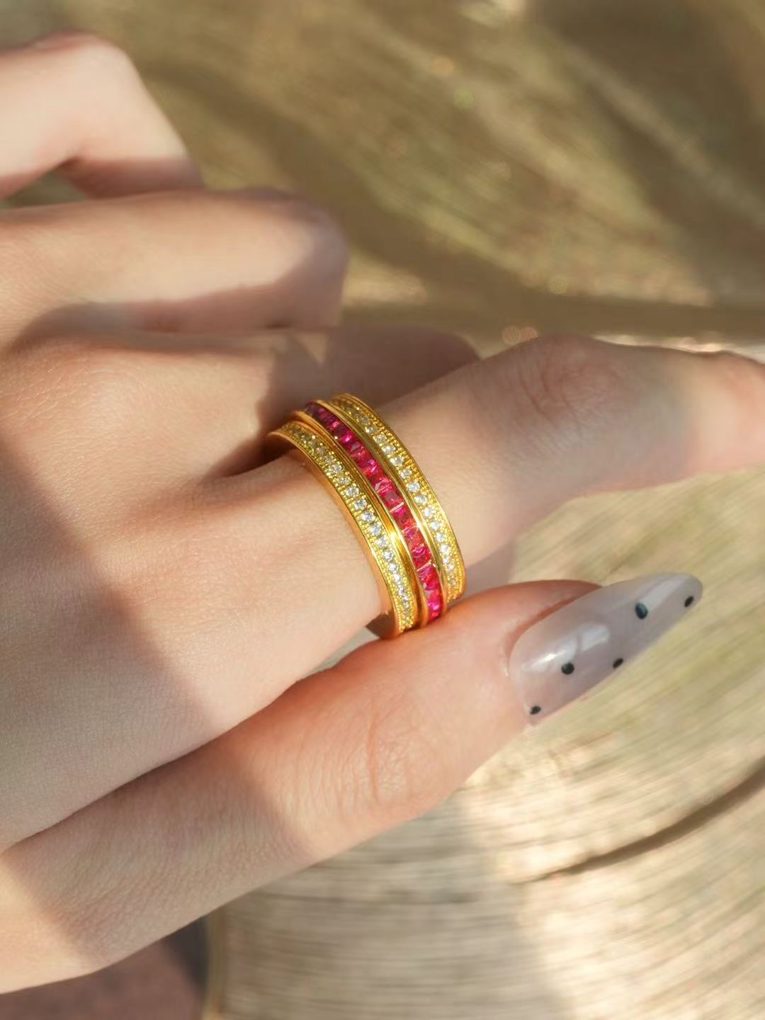 Emerald Cut Spinning Ruby Ring - Vermeil Ode