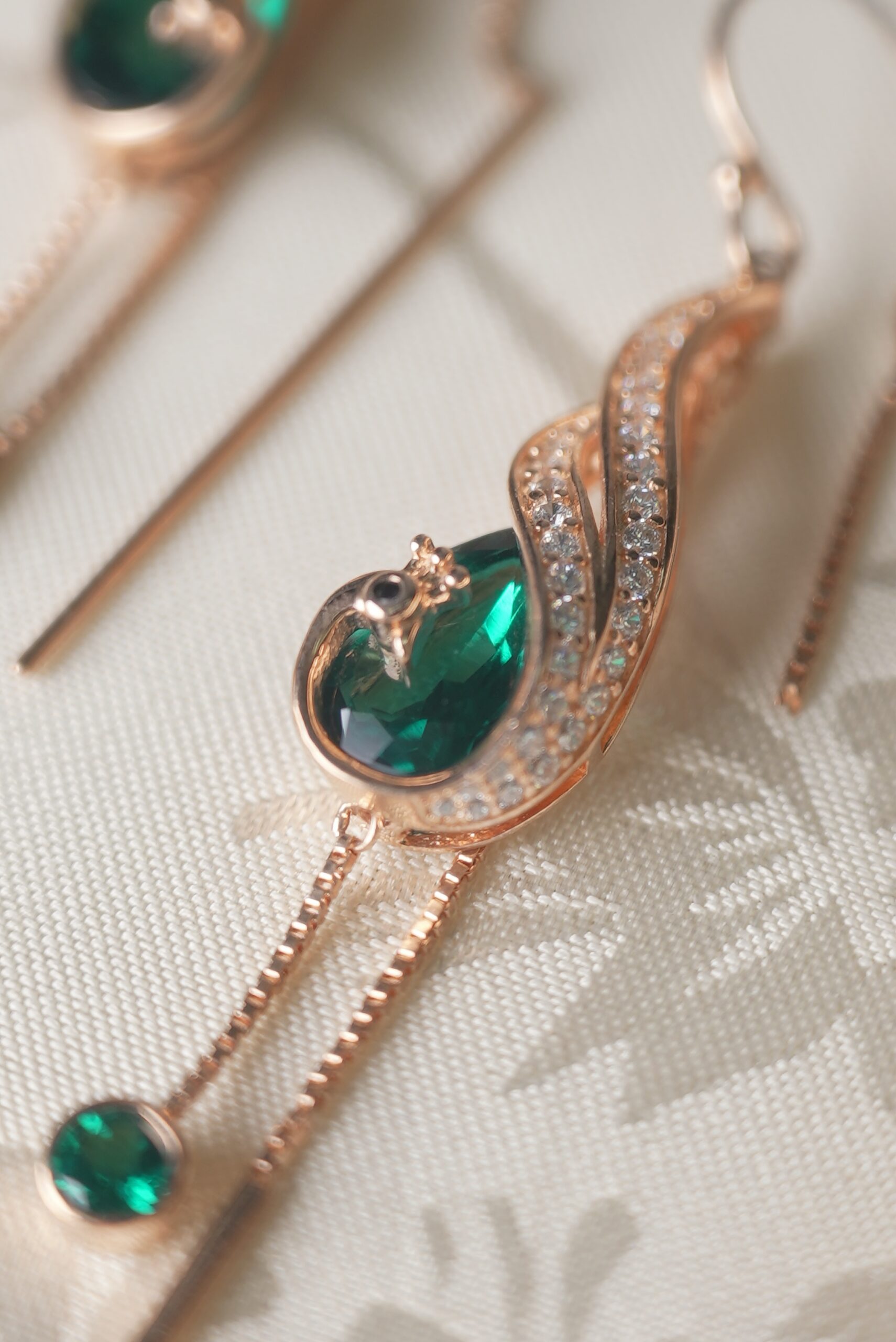 Enchanted Emerald Peacock Dangles