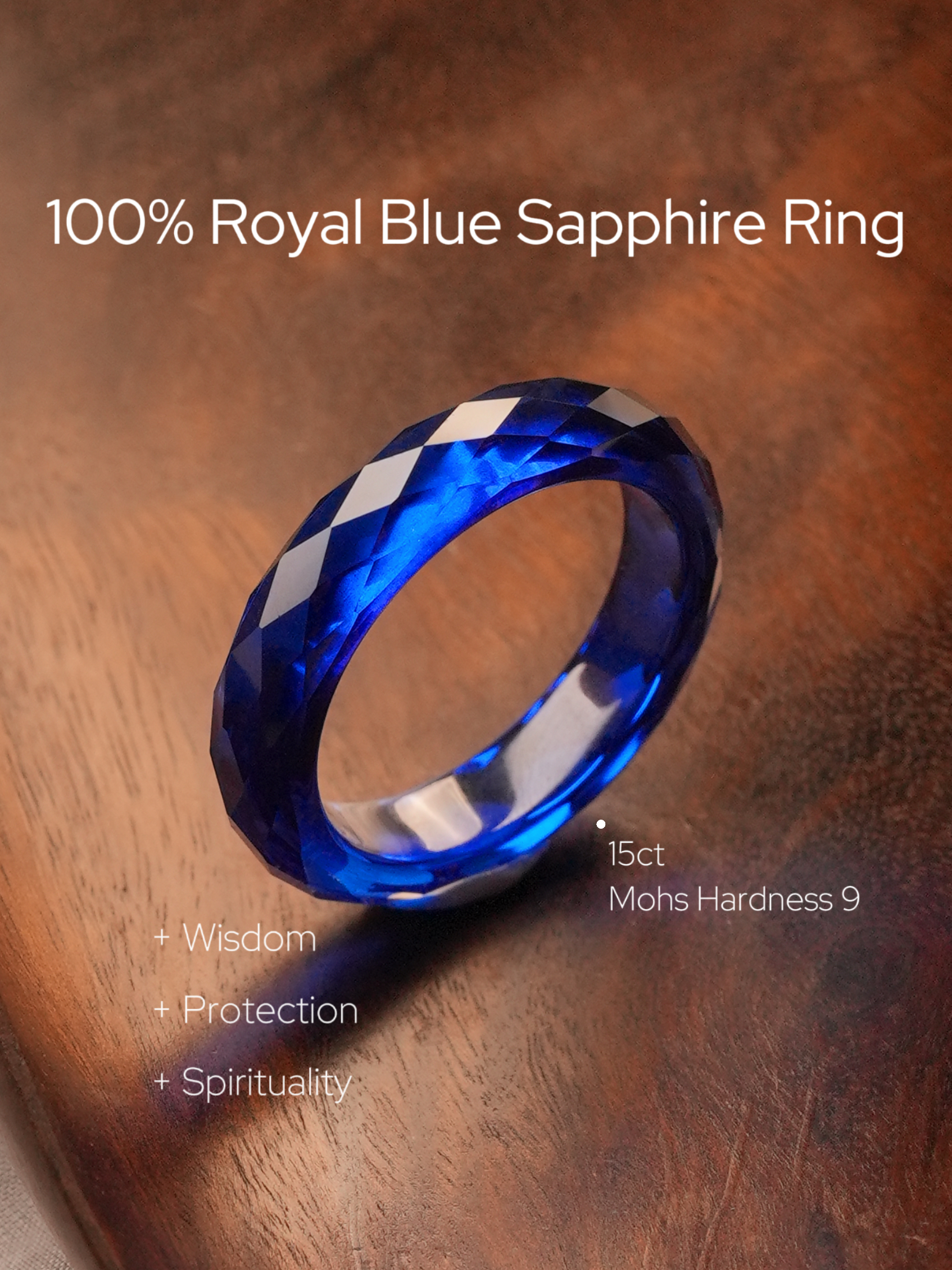 360-Degree Faceted Royal Blue Sapphire Ring