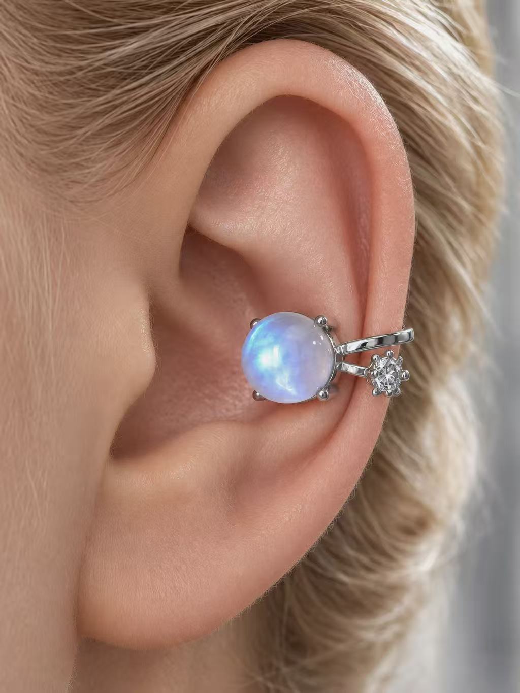 Round Cabochon Cut Moonstone Earrings - Moonlight Whisper