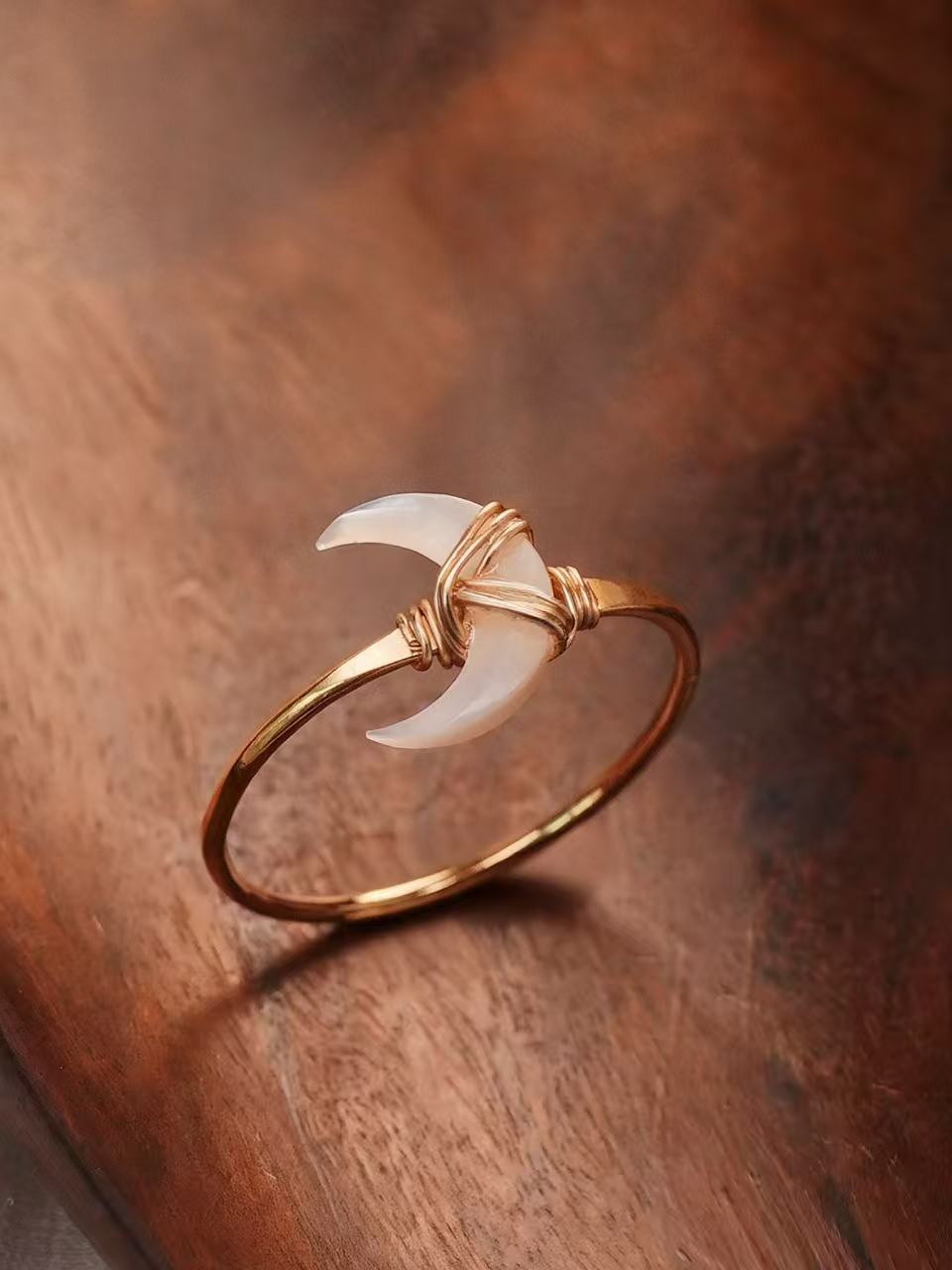 Crescent Moon Cut Shell Ring - Moonlit Tides