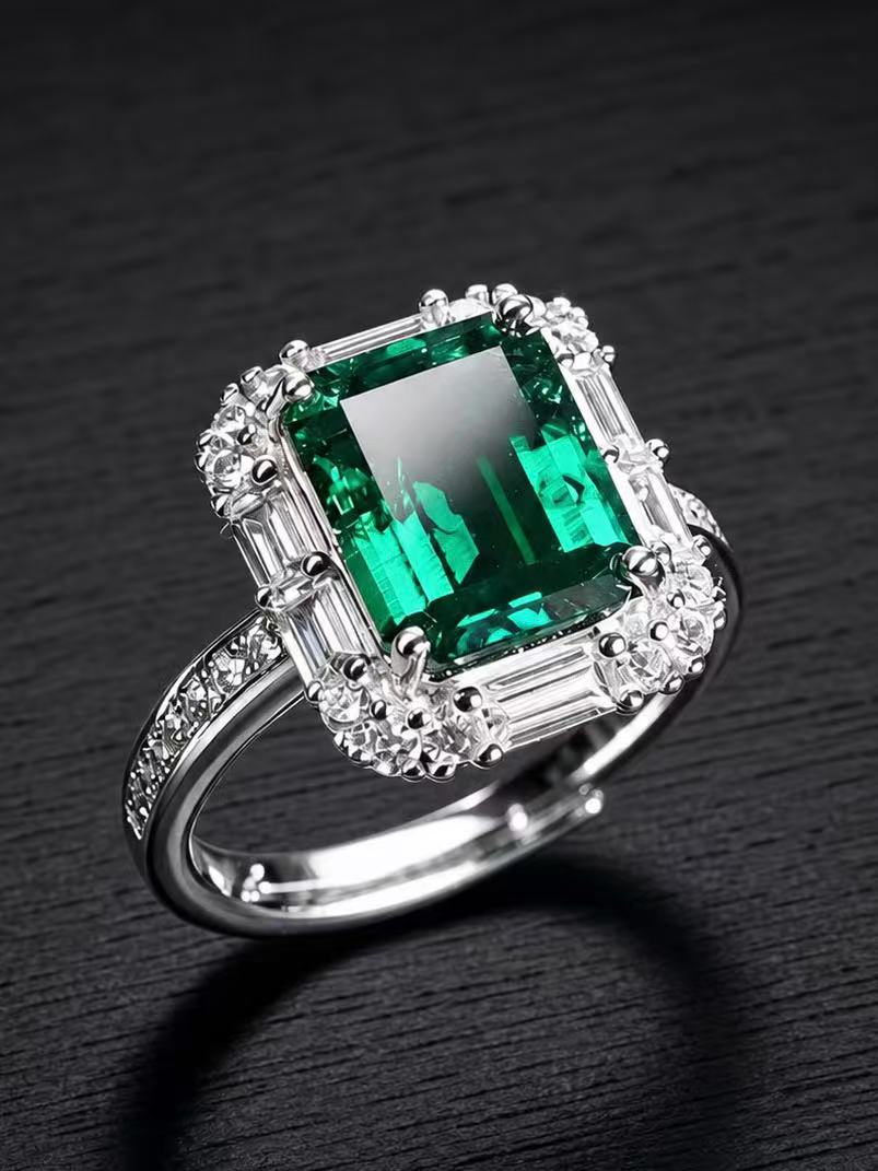 Emerald-Emerald Brilliant Cut Ring-Shadow Fairy