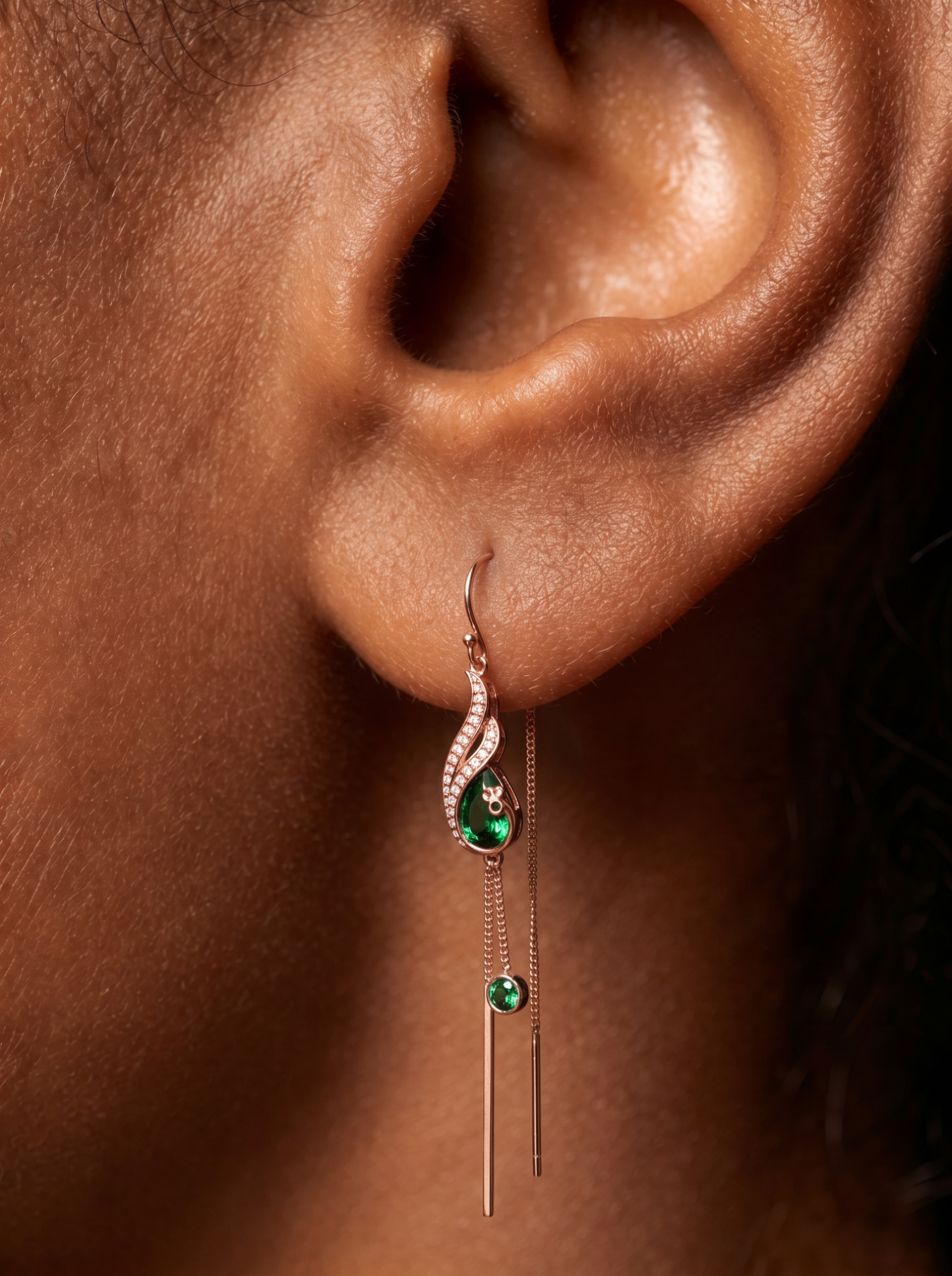 Pear Brilliant Cut Emerald Earring - Enchanted Emerald Peacock Dangles