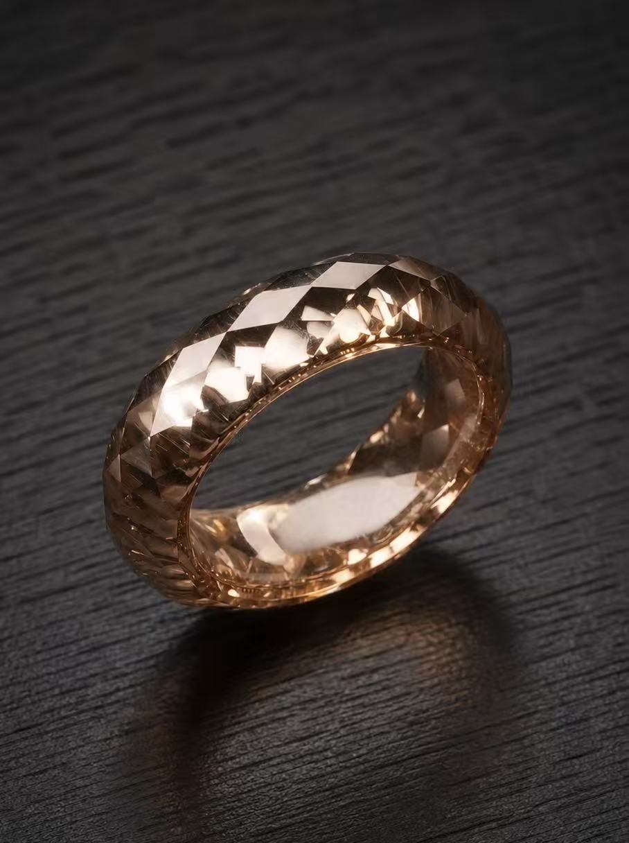Moissanite-Champagne Gold-360-Degree Faceted Ring