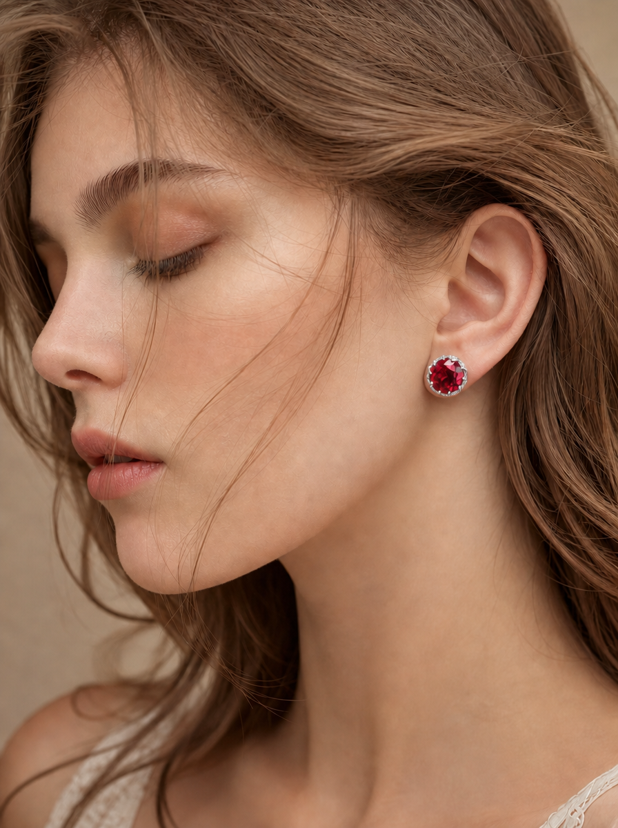 Round Brilliant Cut Ruby Earrings - Heart of Lava