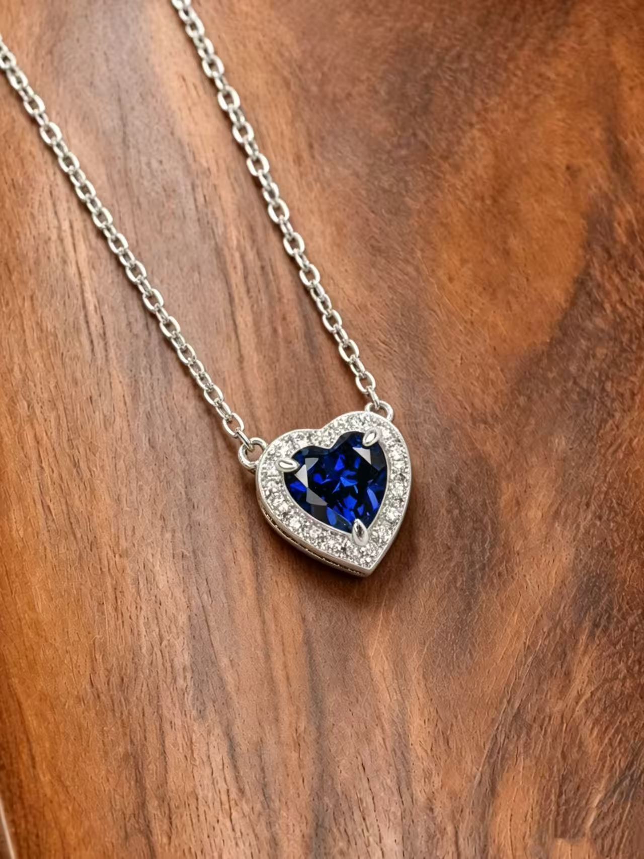 Heart Brilliant Cut Sapphire Necklace -  Vivid Heart Treasures