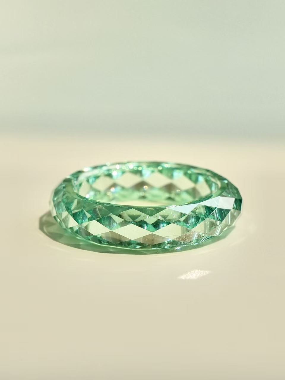 360-Degree Faceted Moissanite Ring - Lake Blue-Green