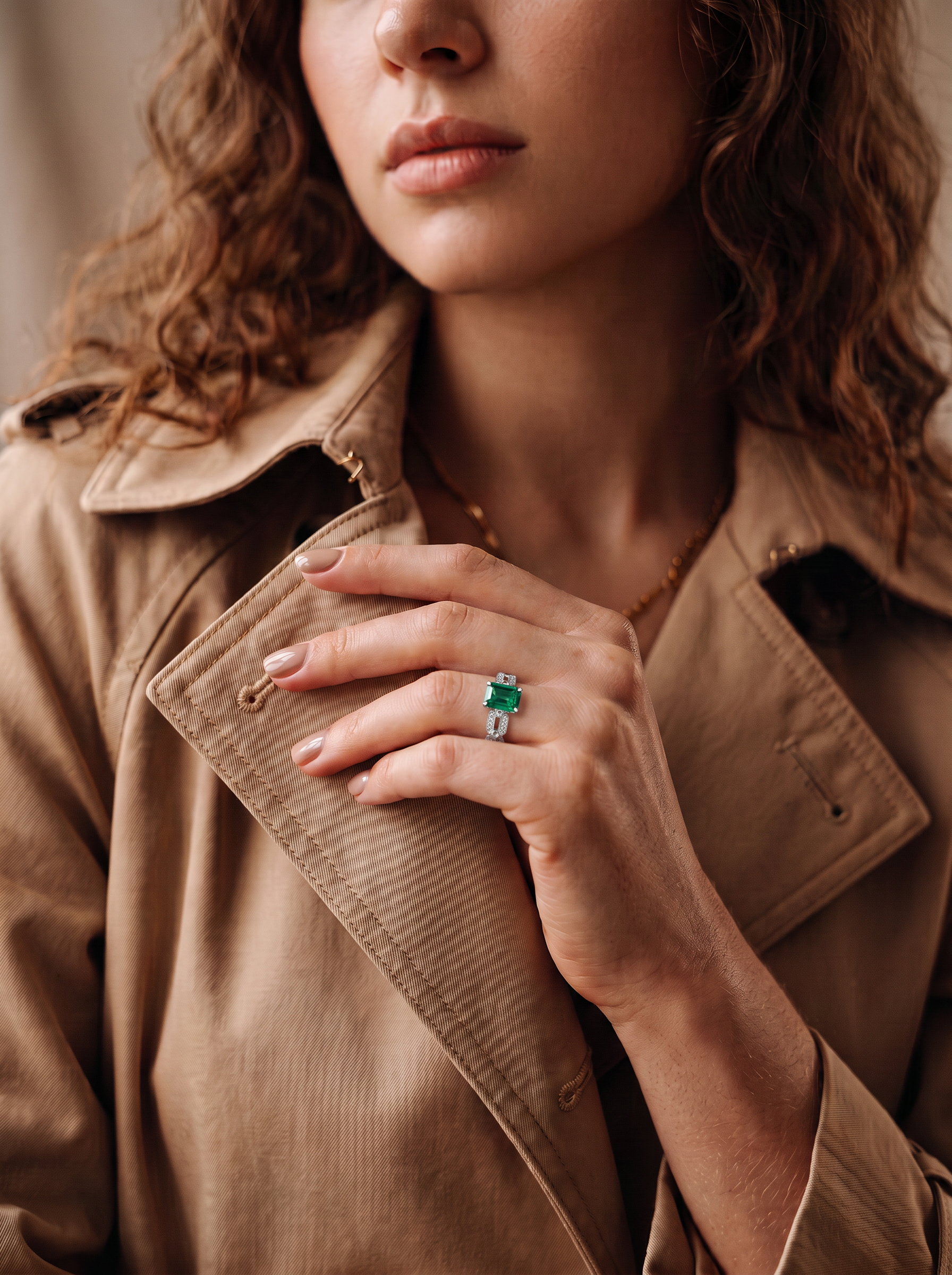 Emerald Brilliant Cut Emerald Ring - Verdant Poise