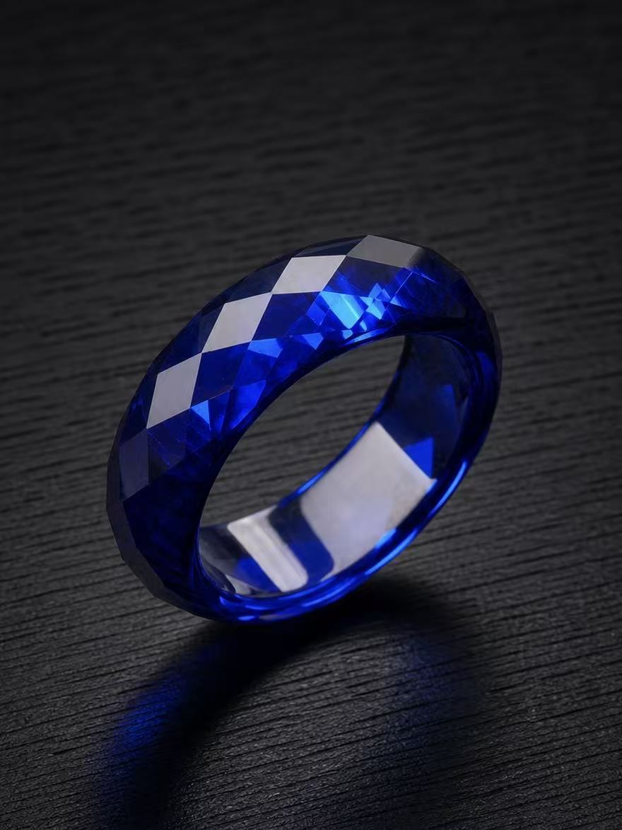 Royal Blue Sapphire-360-Degree Faceted Ring - Wide-band