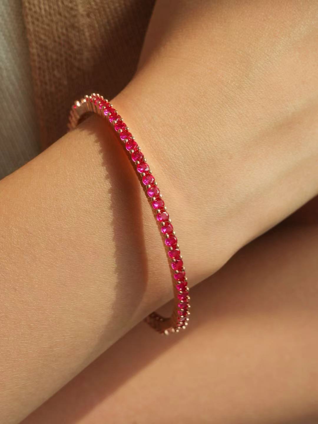 Ruby-Round Brilliant Cut Bangle-Tennis Bangle
