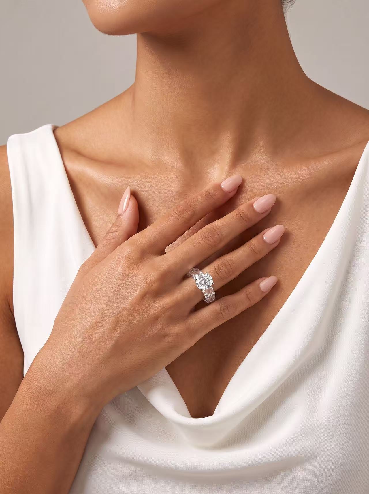 PRO 360-Degree Faceted Moon White Moissanite Ring