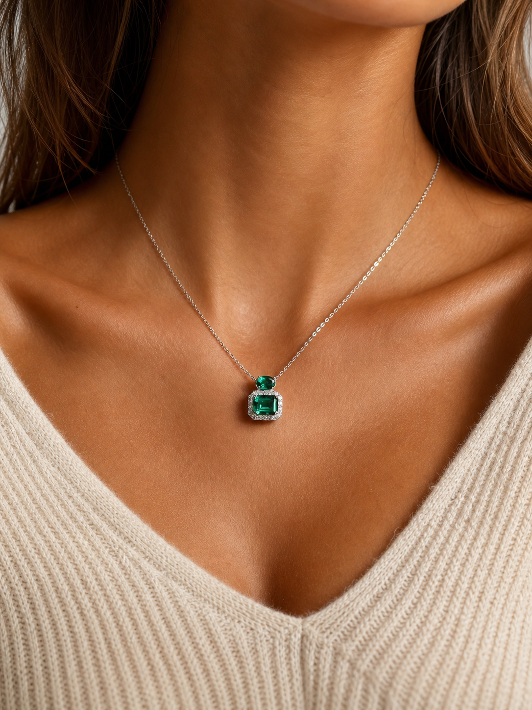 Emerald Brilliant Cut Emerald Necklace - Green Gleam