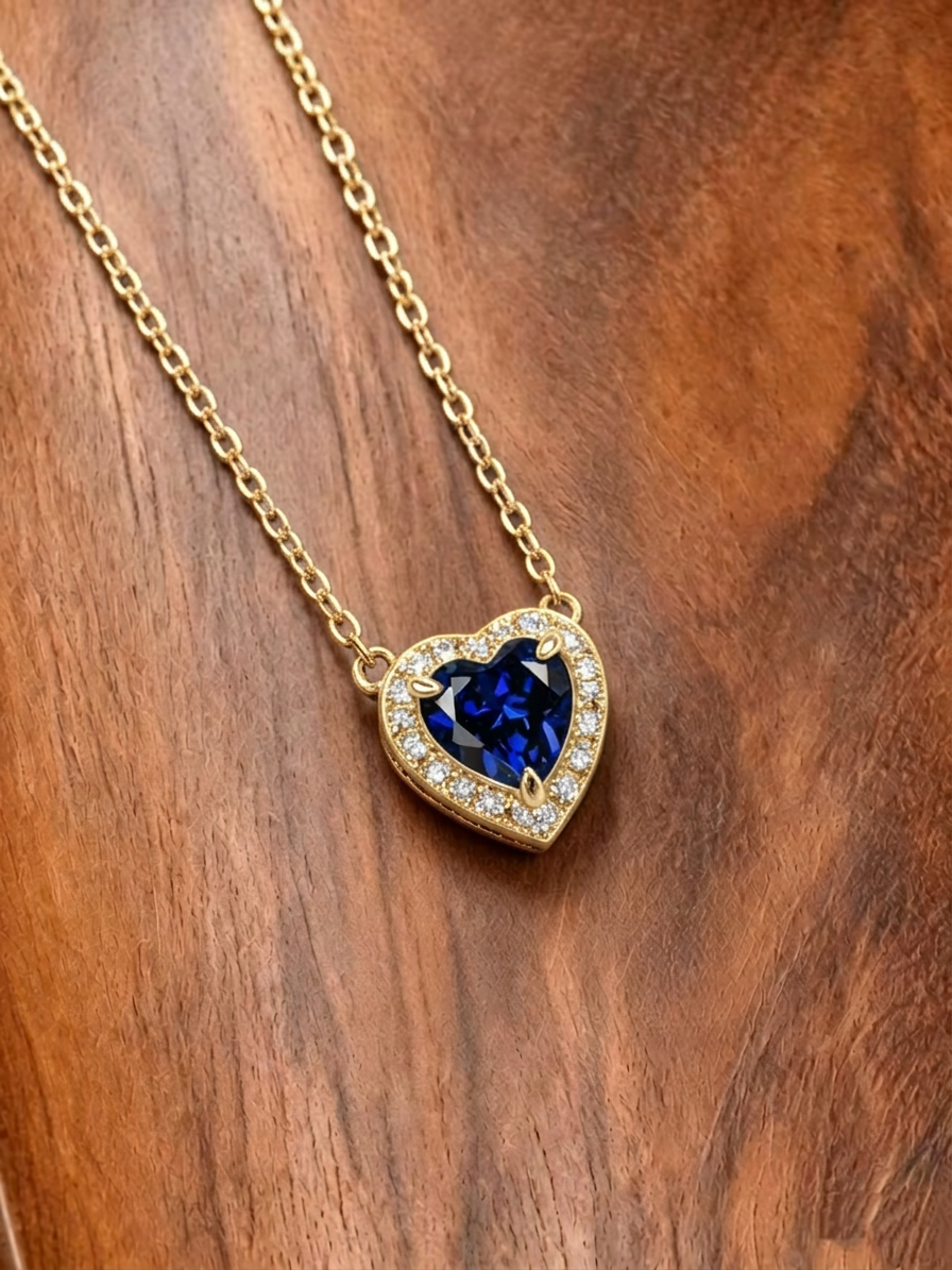 Heart Brilliant Cut Sapphire Necklace -  Vivid Heart Treasures