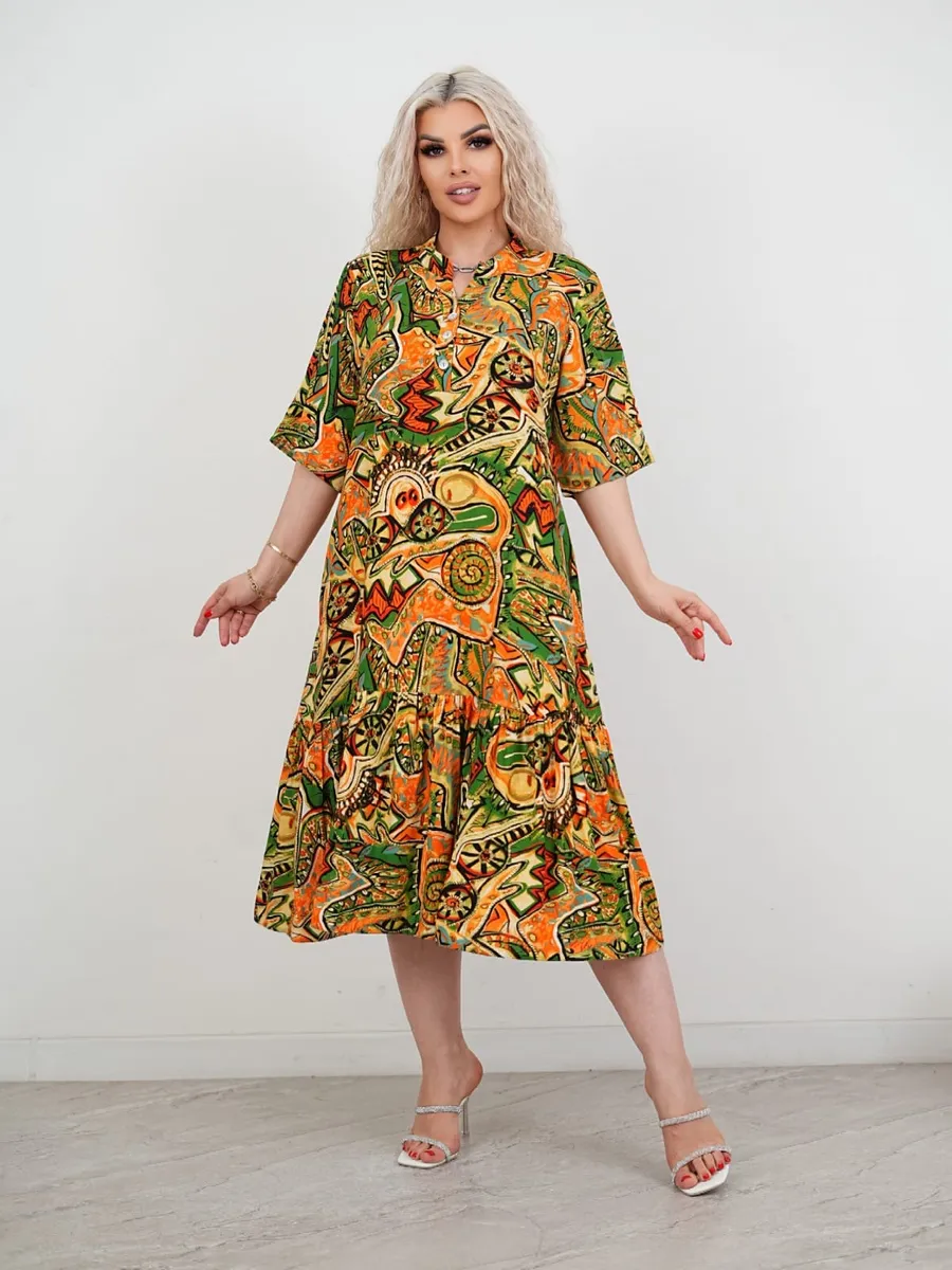 [Kup 1, otrzymaj 1] 【🔥50% ZNIŻKI】🌈️【S-5XL】 Modna sukienka w stylu retro z kolorowym nadrukiem etnicznym