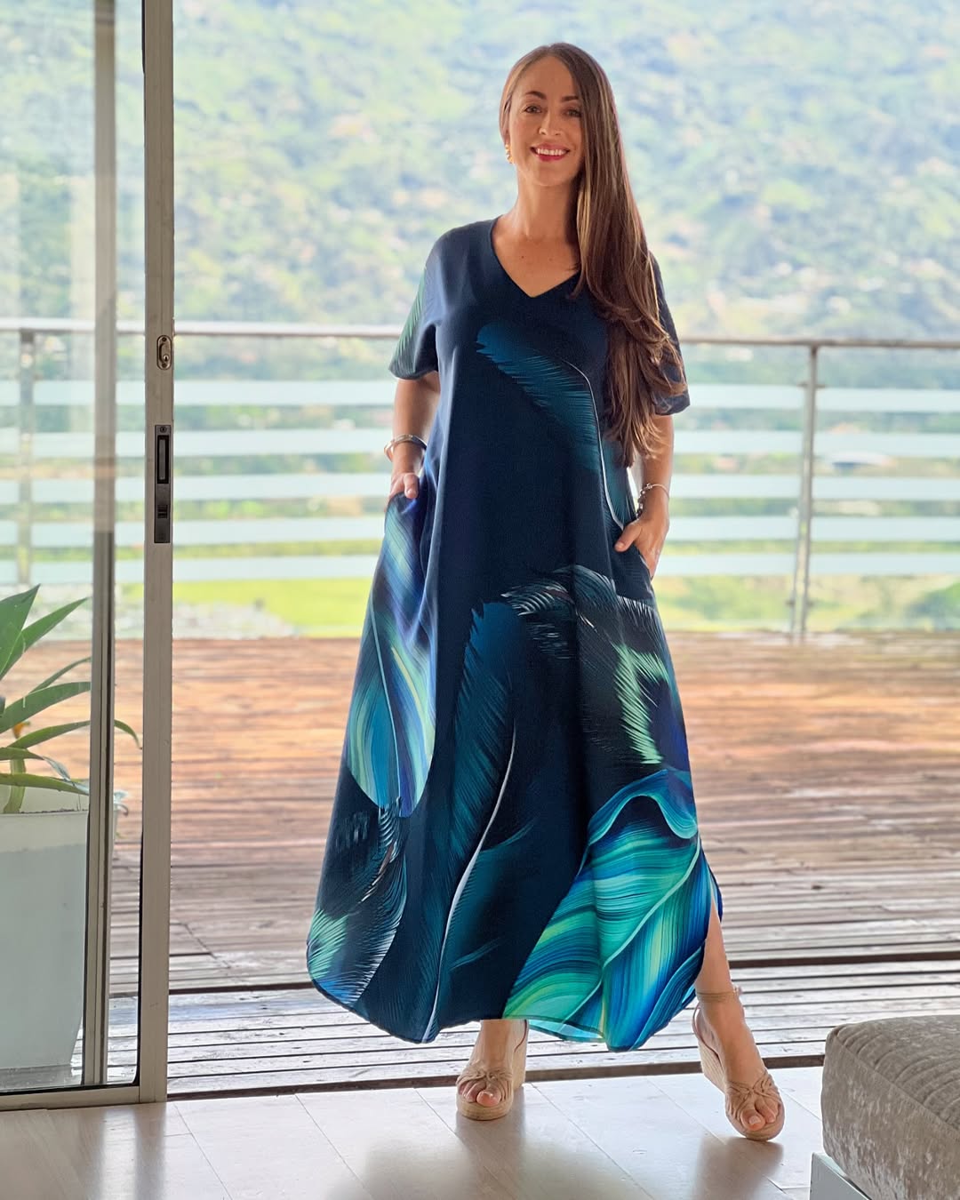 【S-5XL】💖 Nowa sukienka z nadrukiem w serek z 2025 r.