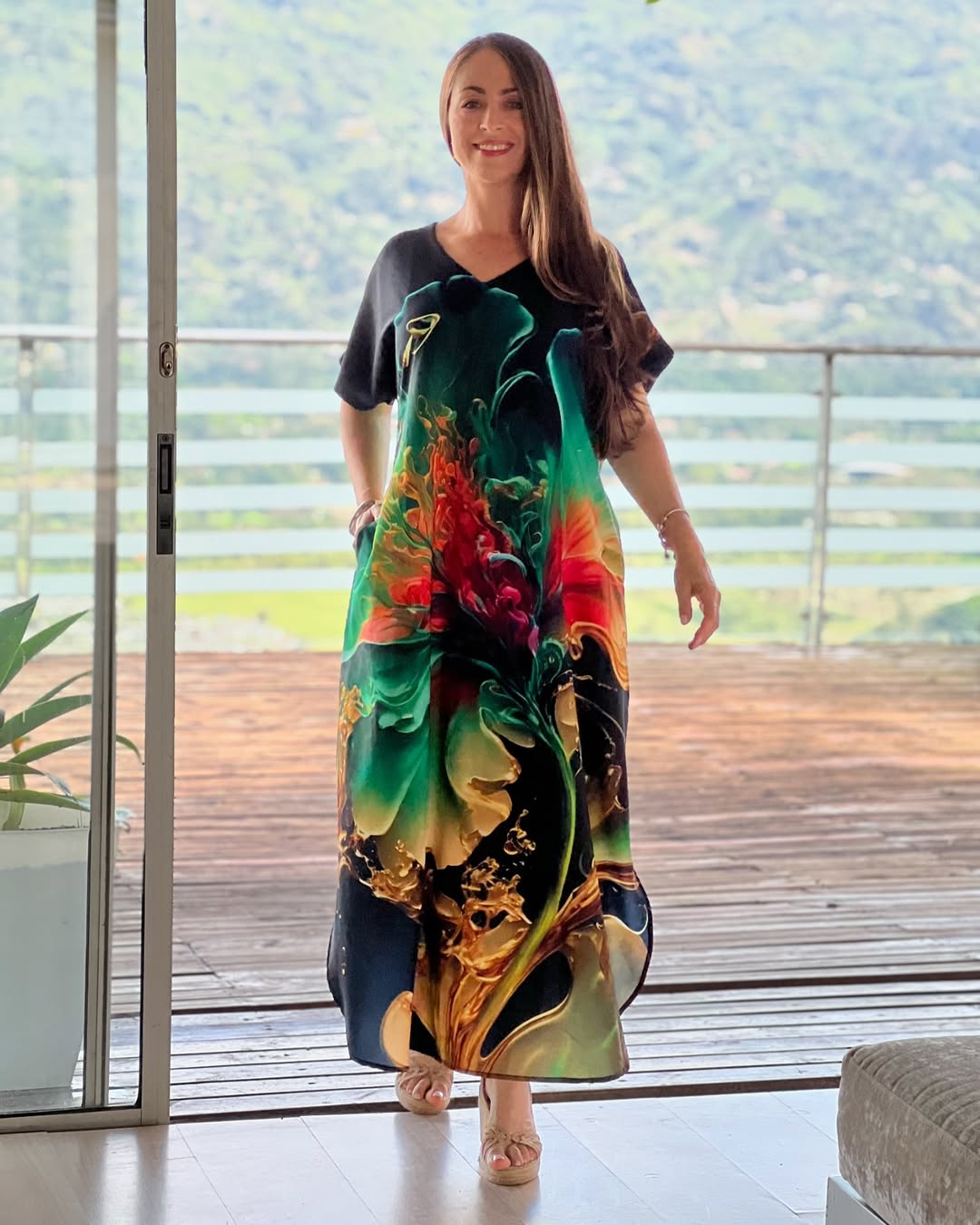 【S-5XL】💖 Nowa sukienka z nadrukiem w serek z 2025 r.