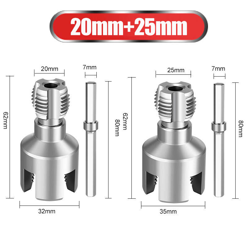 【20 mm + 25 mm】4’’ + 6’’ Matryca do gwintowania (z dołączonym przedłużeniem) – uniwersalna do PPR, PE, PVC
