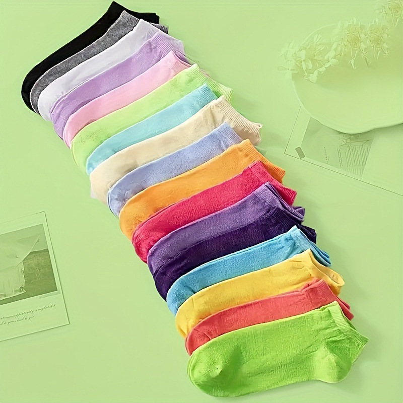 Opakowanie 10/20 sztuk damskich skarpetek do kostki w cukierkowych kolorach, oddychające, wygodne, bawełniane skarpetki - 1 para za mniej niż 6zł