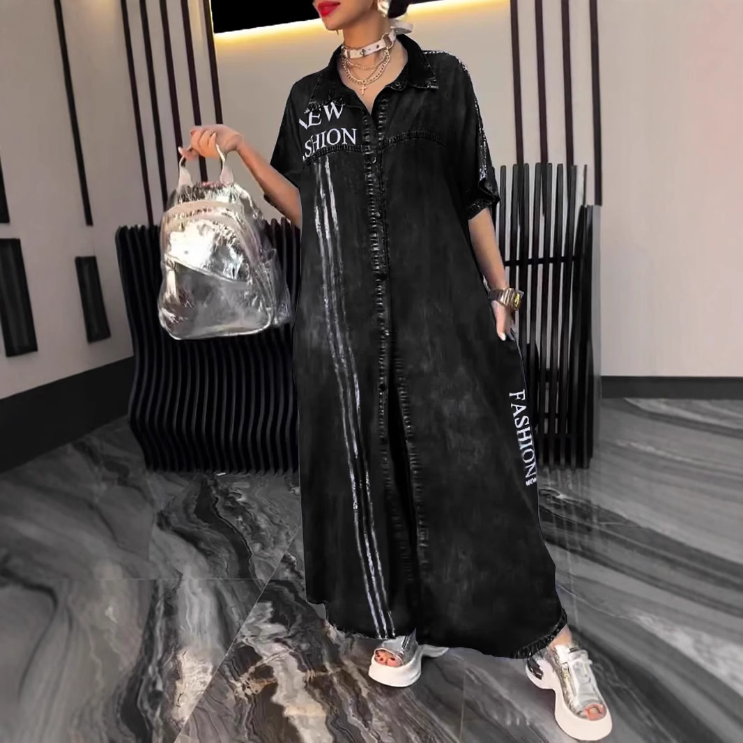 【XS－3XL】Sukienka jeansowa w paski z rękawami trzy czwarte 2025