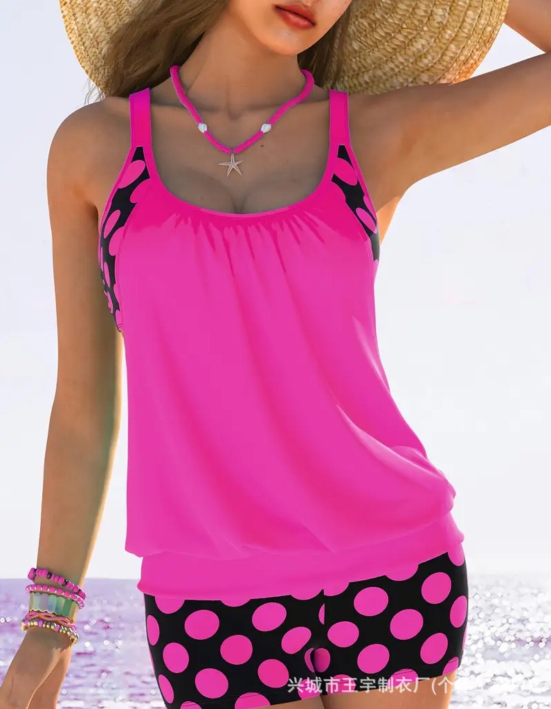🏖️【S-4XL】【✨Cumpără unul, primești unul gratuit】Set de costum de baie sexy pentru femei, cu bretele, buline, mărime mare, 2025