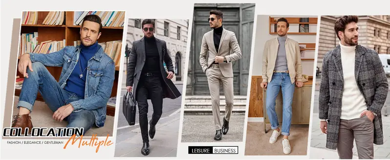 Product Introduction of Coofandy Fall Outfits Men's Knitted Ribbed Turtleneck/High Neck Slim Fit Basic Sweater - Best Choice in Winter Casual Fabric Knitwear Menswear Soft Jacket Jeans Long Outdoor Pullover Suit Long Sleeve Thick 4