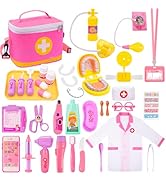 Toy Doctor Set for Girls - Pretend Play Doctor Set with Dog Toy, Carrying Bag, Stethoscope Toy and Dress Up Costume - Doctor Play Gift for Toddlers 3 4 5 6 Years Old for Role Play