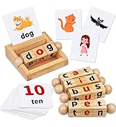 Montessori toys for 2 3 4 years old wooden reading blocks flash cards short vowels rotate matching letters toys children educational alphabet learning toys for preschool boys girls
