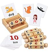 Montessori toys for 2 3 4 years old wooden reading blocks flash cards short vowels rotate matching letters toys children educational alphabet learning toys for preschool boys girls