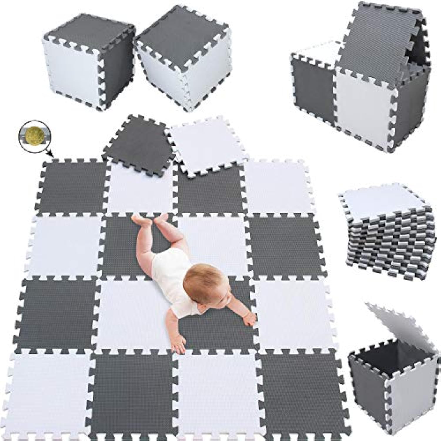 Foam Play Mat Thick Soft EVA Interlocking Foam Floor Mats Kids Yoga Exercise Multi-Puzzle Building Board Children's Play Mat Play 18 pcs AL