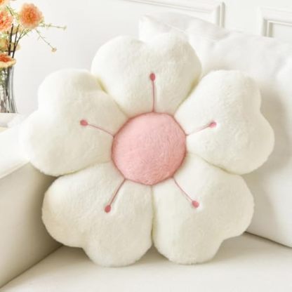 Flower Pillow, Flower Shaped Decorative Pillow, Suitable for Bed Sofa, Cute Daisy Pillow Dormitory Decorative Floor Cushion (White, 15 Inch)