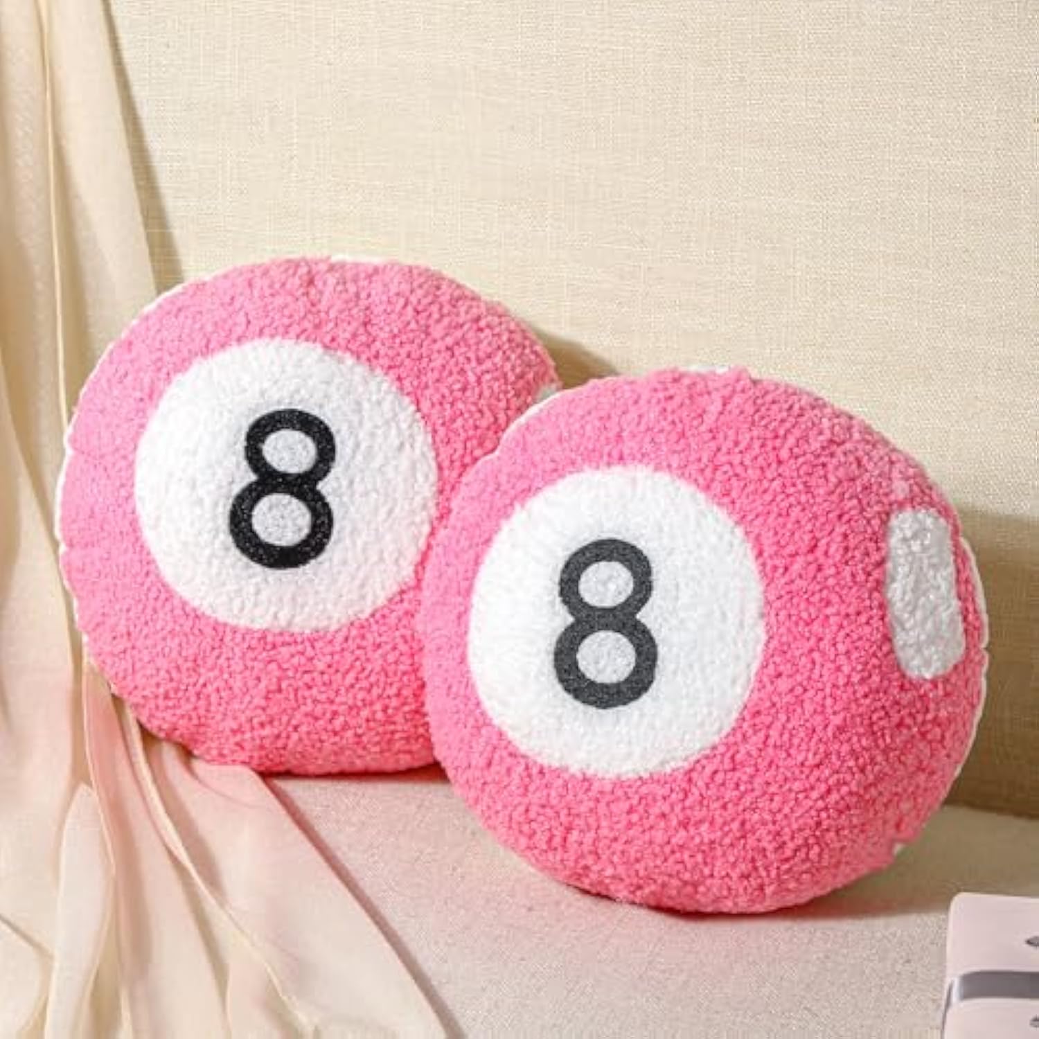 2 Piece Pink 8 Ball Throw Pillows Unique Little Dance Prep Room Decor Cushions Plush Soft Aesthetic Sporty Design 8 Ball Decor Perfect for College Girls, Women, Comfortable and Stylish Decor Decoration