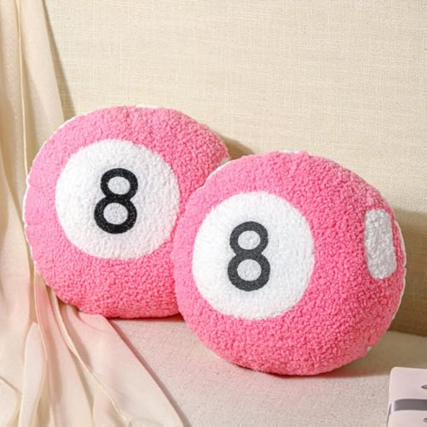 2 Piece Pink 8 Ball Throw Pillows Unique Little Dance Prep Room Decor Cushions Plush Soft Aesthetic Sporty Design 8 Ball Decor Perfect for College Girls, Women, Comfortable and Stylish Decor Decoration
