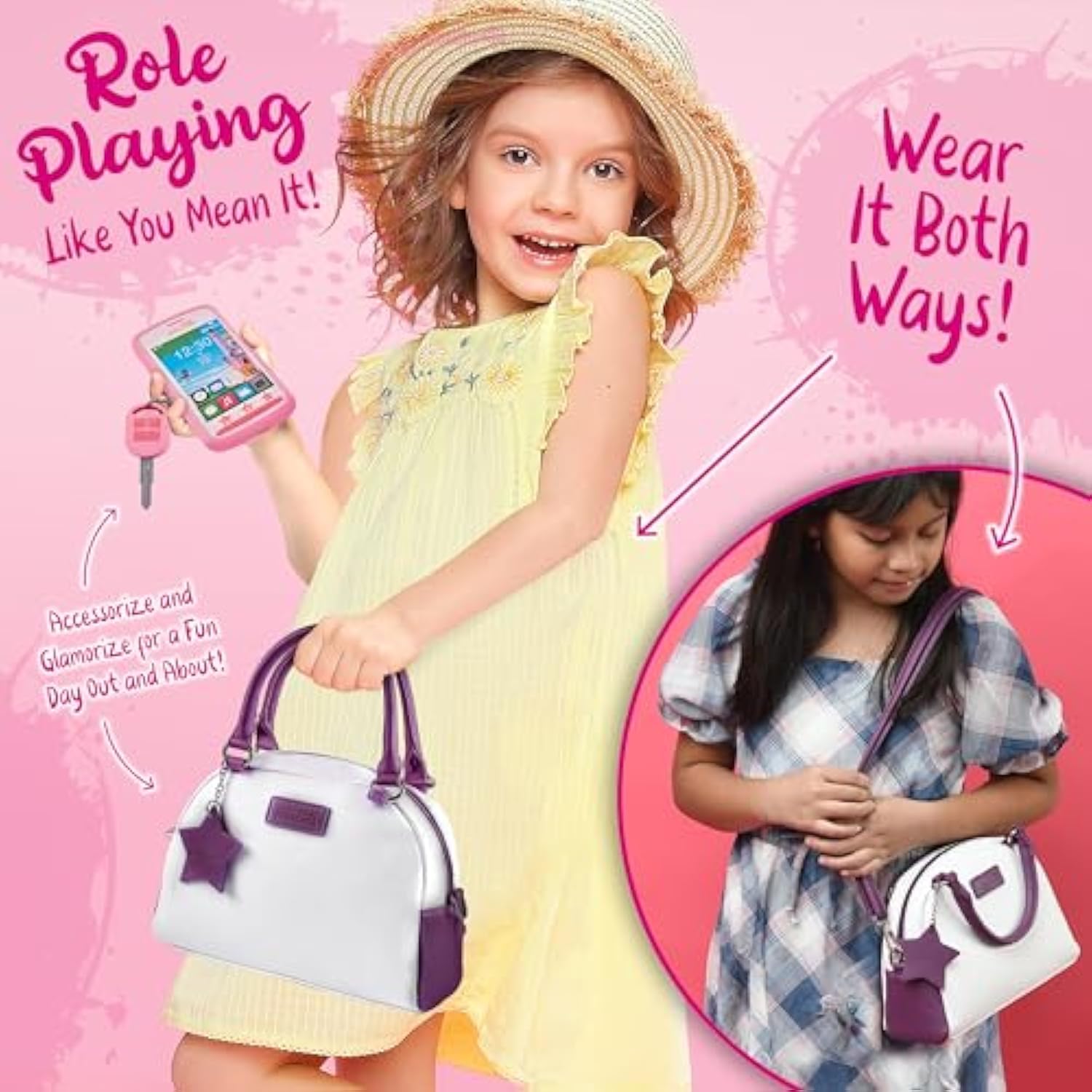 Little Girls Purse with Accessories and Toddler Pretend Makeup - My First Purse Set includes a handbag, phone, wallet, play makeup and more pretend play toys for girls ages 3+