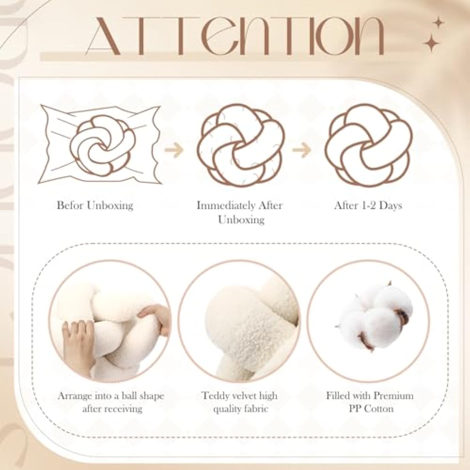 2 Pcs Knot Pillow Balls, 12 Inch Soft Home Decorative Cream White Round Stylish Throw Pillow Cute Handmade Knotted Aesthetic Ivory Circle Pillows for Bed Living Room Couch Sofa Decor