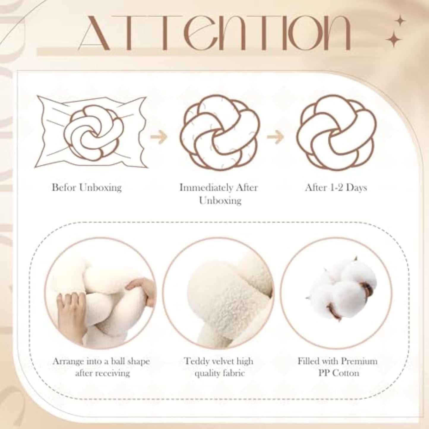 2 Pcs Knot Pillow Balls, 12 Inch Soft Home Decorative Cream White Round Stylish Throw Pillow Cute Handmade Knotted Aesthetic Ivory Circle Pillows for Bed Living Room Couch Sofa Decor