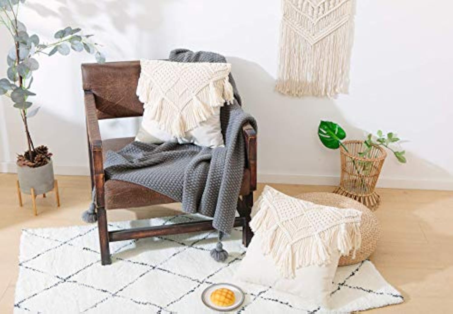 Cushion Cover Lace Cushion Cover Woven Bohemian Cushion Cover for Bed Sofa Bench Car Home Decor Comfortable Square Tassel 2 Piece Set Decorative Pillow Cover