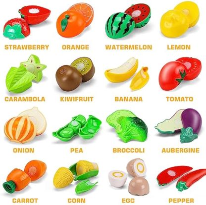 42pcs 87pcs Set Kids Cutting Game Kitchen Set Pretend Cooking Fruits and Vegetables Fast Food With Storage Basket Pretend Food Toys For Toddlers and Babies Educational Gift Boys Children Birthday