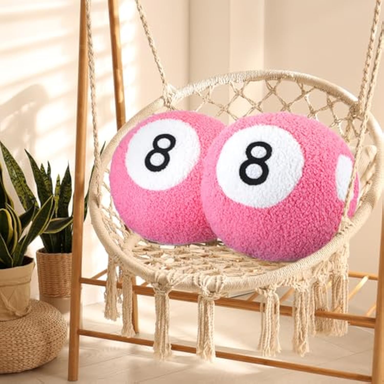 2 Piece Pink 8 Ball Throw Pillows Unique Little Dance Prep Room Decor Cushions Plush Soft Aesthetic Sporty Design 8 Ball Decor Perfect for College Girls, Women, Comfortable and Stylish Decor Decoration
