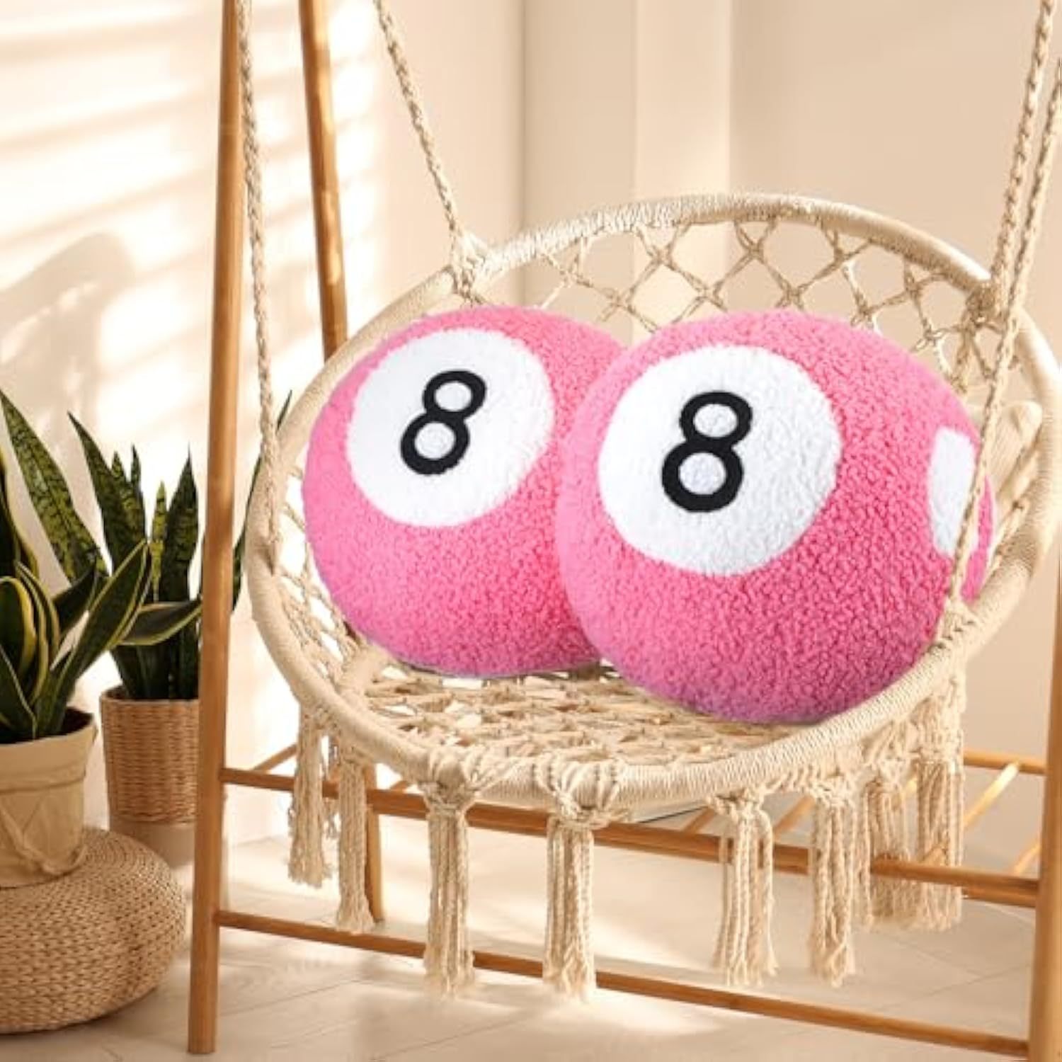 2 Piece Pink 8 Ball Throw Pillows Unique Little Dance Prep Room Decor Cushions Plush Soft Aesthetic Sporty Design 8 Ball Decor Perfect for College Girls, Women, Comfortable and Stylish Decor Decoration