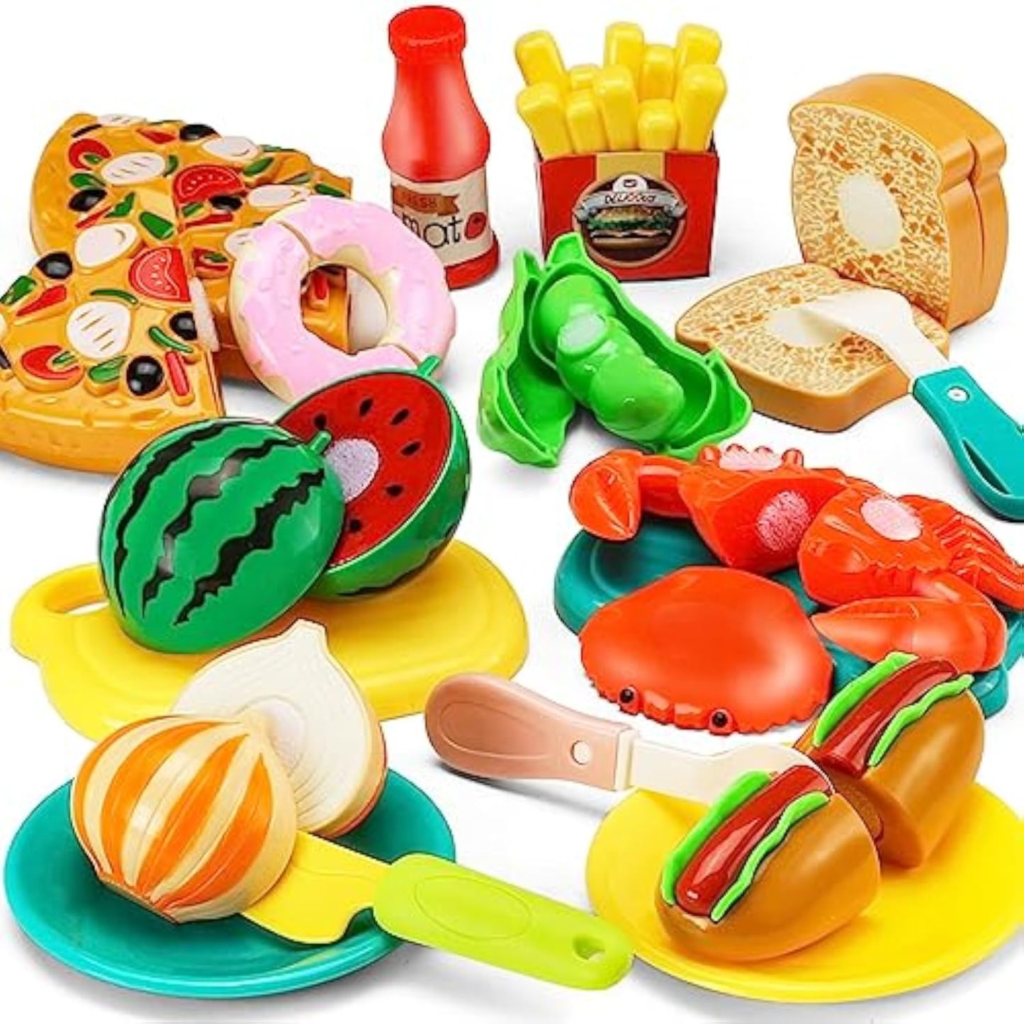 42pcs 87pcs Set Kids Cutting Game Kitchen Set Pretend Cooking Fruits and Vegetables Fast Food With Storage Basket Pretend Food Toys For Toddlers and Babies Educational Gift Boys Children Birthday