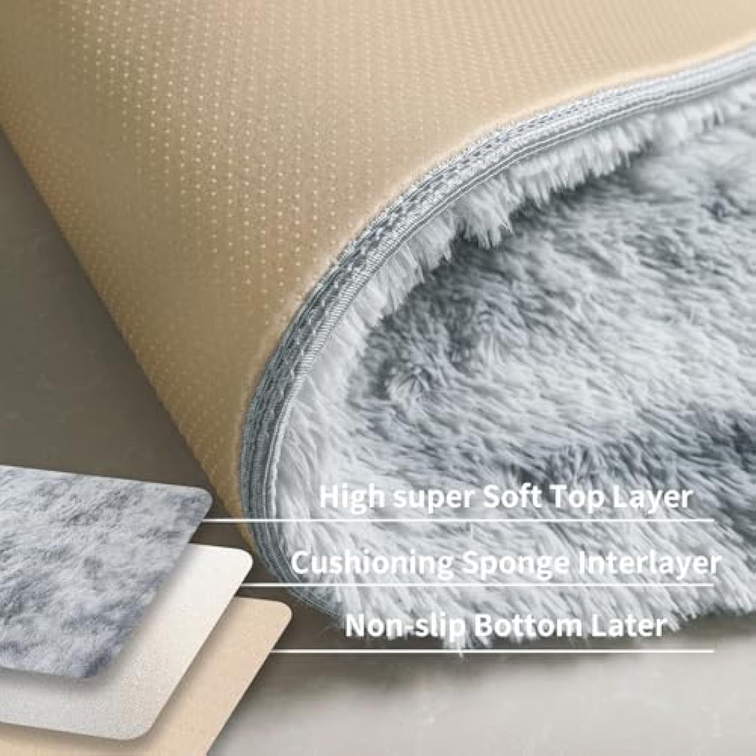 4x6 light grey fluffy pile rug for bedroom super soft pile washable rug for living room modern and comfortable non-slip shaggy rug for kids baby boy nursery tie dye grey