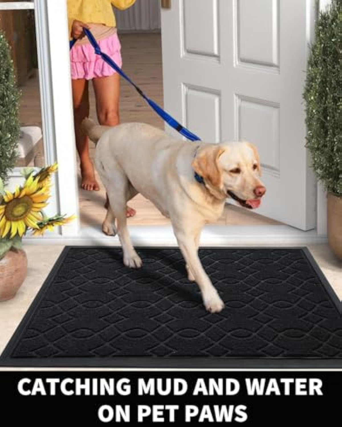 Outdoor floor mats for front doors All-weather waterproof door mats All-weather non-slip door mats Stain and fade resistant Easy to clean Patio porch Indoor entrance mats 29.5 x 17, black
